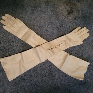 Classic Ivory Long Leather Gloves for Women